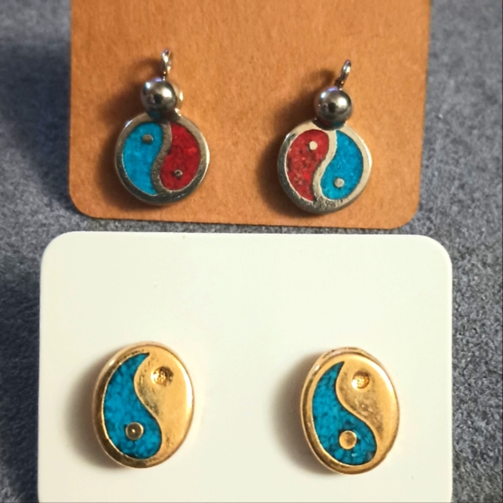 Women's Earrings Yin Yang Silver/Gold Plated (2) Pairs